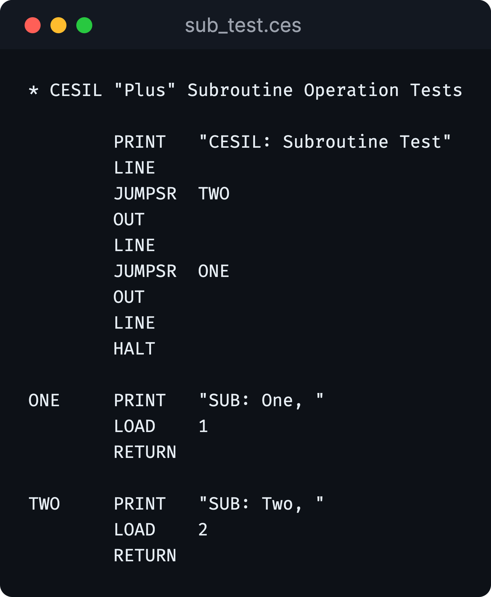 Image of, and link to, "sub_test.ces" subroutine example.